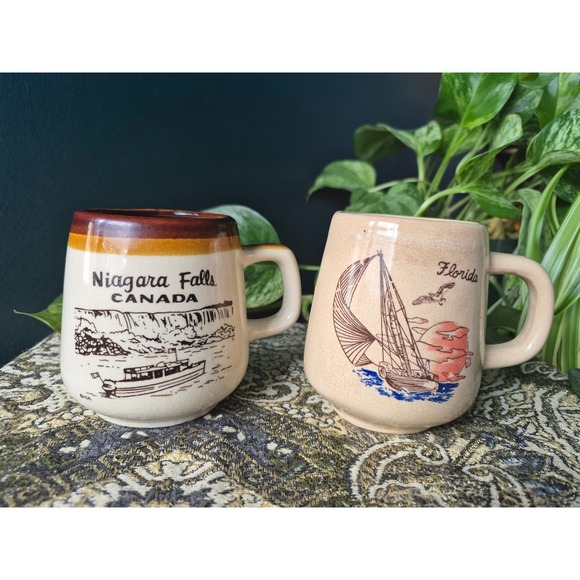 Other - Vintage Niagara Falls Canada & Florida Souvenir Mug Set Crackle Glaze Ceramic